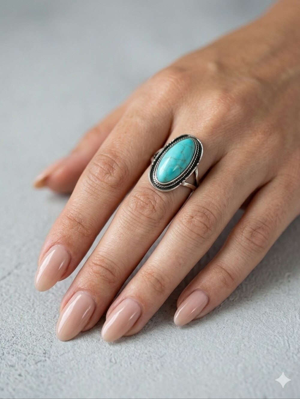 Turquoise Oval Statement Ring - Silver Setting